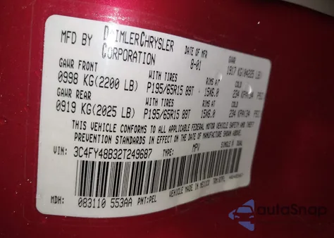 2002 Chrysler Pt Cruiser from USA, damaged, VIN 3C4FY48B32T249687